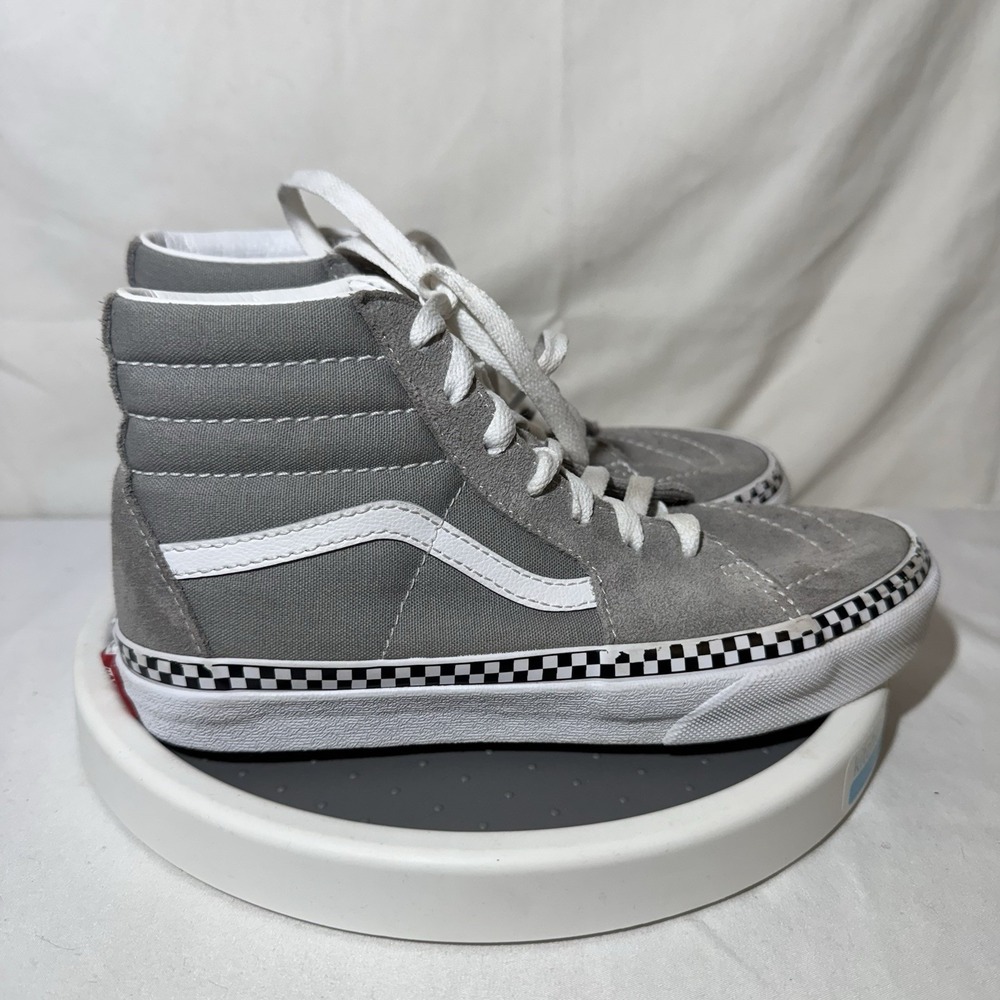 Vans SK8-Hi Sneakers Gray White Checkered Foxing Stripe Kids Size 3Y - Picture 3 of 6